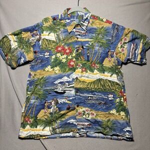 Reyn Spooner Shirt Men's M Multicolor Hawaiian Hula Button Up Short Sleeve VTG